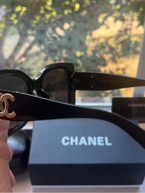 CHANEL Accessories Chanel Black Sunglasses With Gold Cc Emblem chanel-accessories-chanel-black-sunglasses-with-gold-cc-emblem